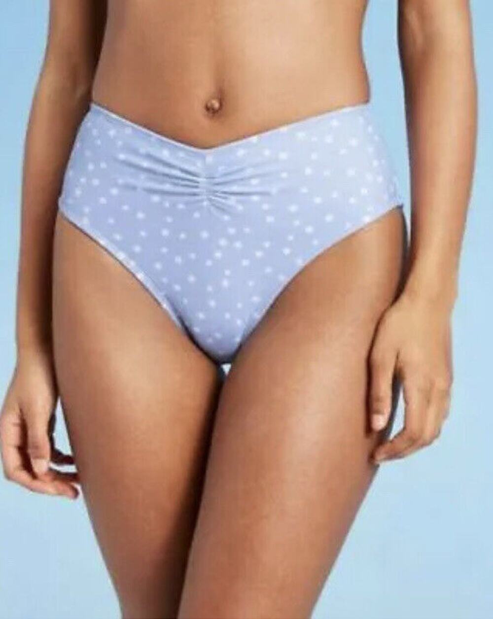 Xhilaration Juniors' Cinch-Front High Leg High Waist Bikini Bottom Blue Large